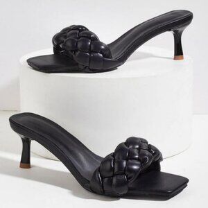 Sleek Black Mules with Braided Strap and Square Toe Size US 8 UK 39